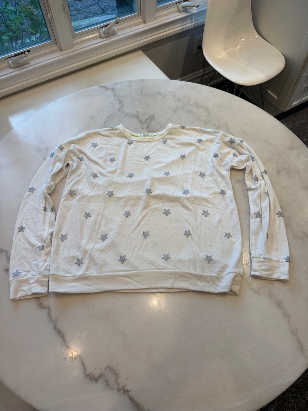 NWOT PJ Salvage Cream Crewneck Sweater with silver metallic Star Print